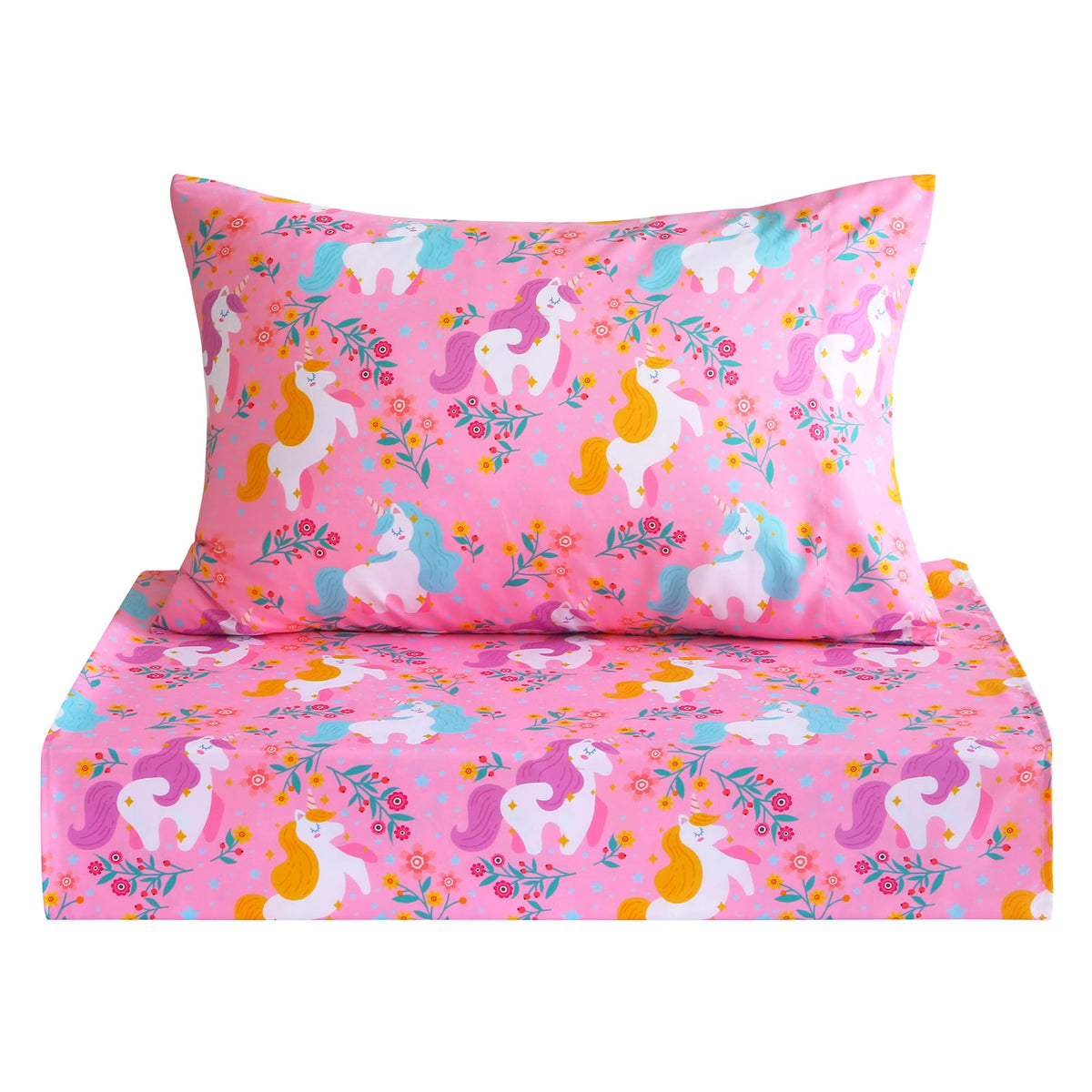 Softan Kids Twin Sheets Set, 3 Piece Butterfly Floral Bedding Set for Girls, Soft Breathable Microfiber with 15" Deep Pocket, Fitted Flat Sheet & Pillowcase