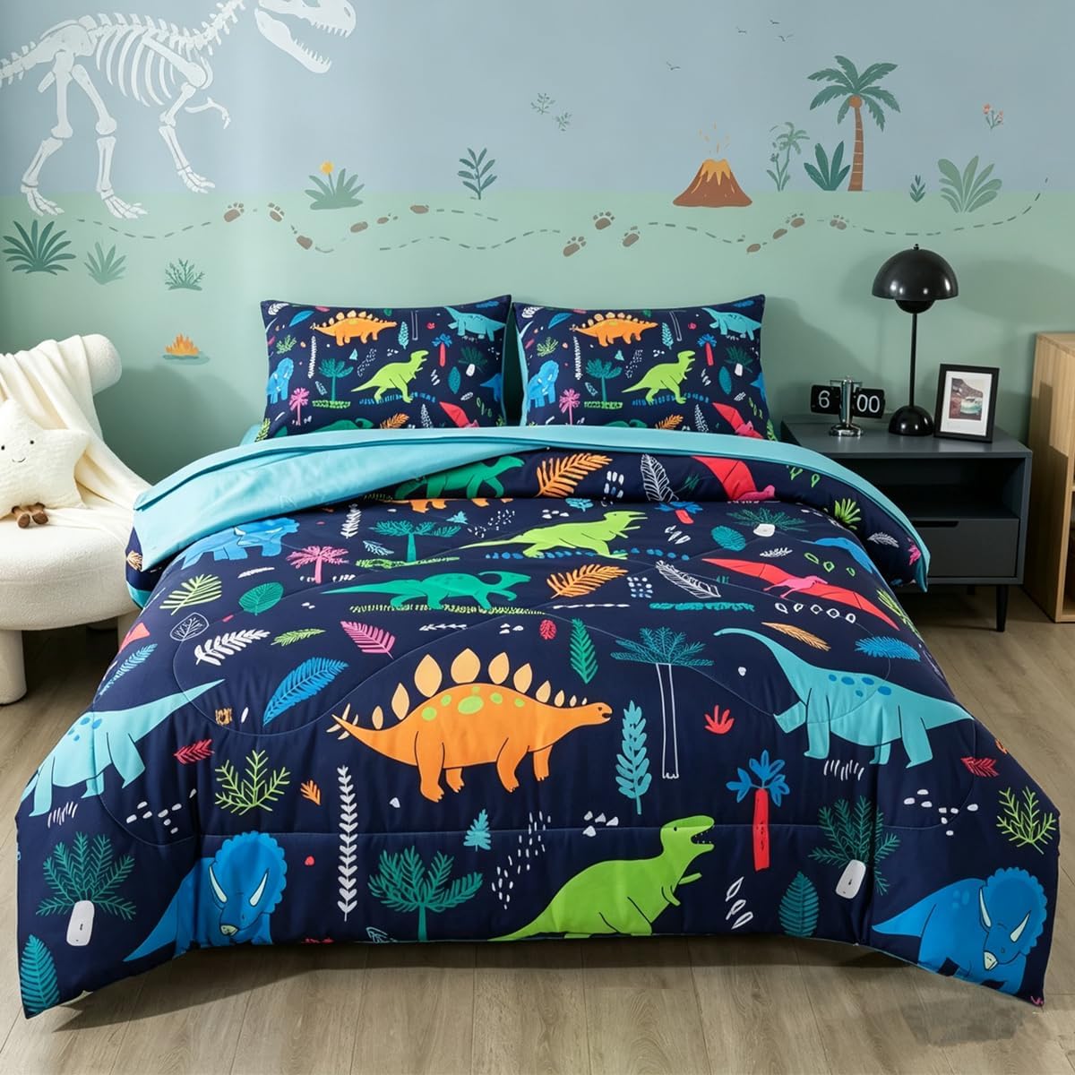 Dinosaur Bedding Set Twin for Boys 5 Pieces Wild Dino Comforter