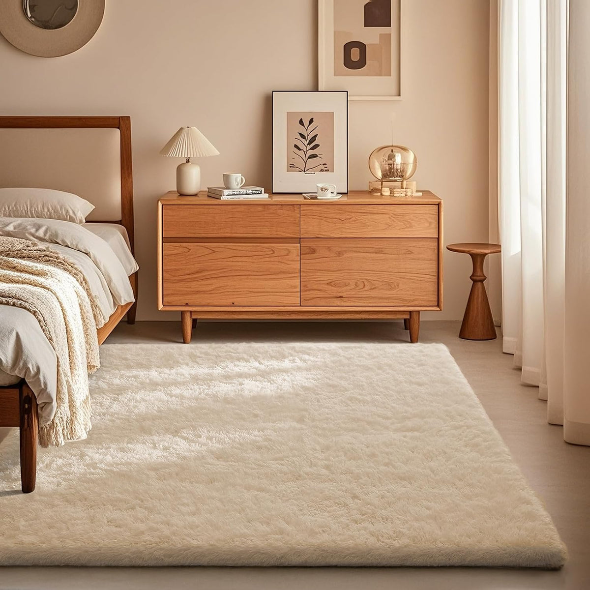 Ophanie Area Rugs for Bedroom, Christmas Upgrade Non-Slip Ivory Fluffy Soft Shag Living Room Carpet, Indoor Floor 4x6 Fuzzy Shaggy Plush Nursery Rug for Kids Dorm Decor with Over 99 pcs Pile fibers