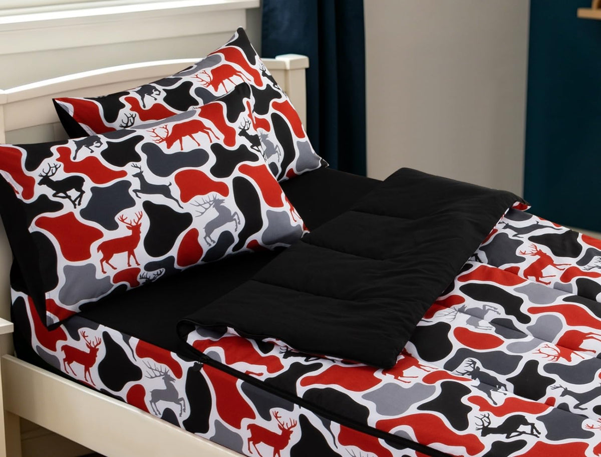 Meeting Story Zippable Bedding Twin,Dinosaur Camo Bedding Set Zip Up Comforter Bed in a Bag with Fitted Sheet and 2 Pcs Pillowcases(Green,Twin)