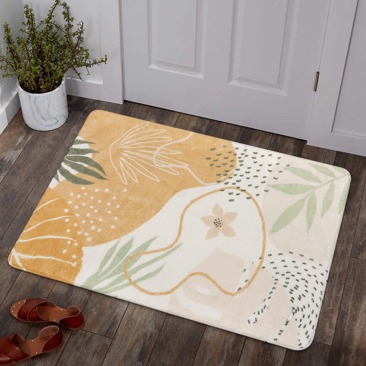 Lahome Pink Boho Nursery Rug 4x6, Washable Non Slip Soft Botanical Area Rug for Girls Bedroom Kids Room Playroom Dorm Apartment Decor