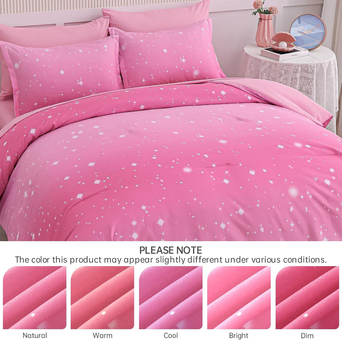 Dinjoy Girls Comforter Set 7 Pieces, Queen Size Colorful Ombre Rainbow Bedding Set, Bed in A Bag for Kid Teen Girls (1 Comforter, 1 Flat Sheet, 1 Fitted Sheet, 2 Pillow Shams, 2 Pillowcases)