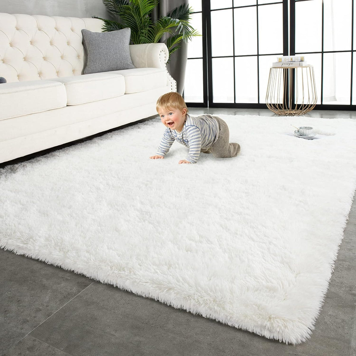 TWINNIS Super Soft Shaggy Rugs Fluffy Carpets, 4x5.9 Feet, Indoor Modern Plush Area Rugs for Living Room Bedroom Kids Room Nursery Home Decor, Upgrade Anti-Skid Rectangular Fuzzy Rug, Grey