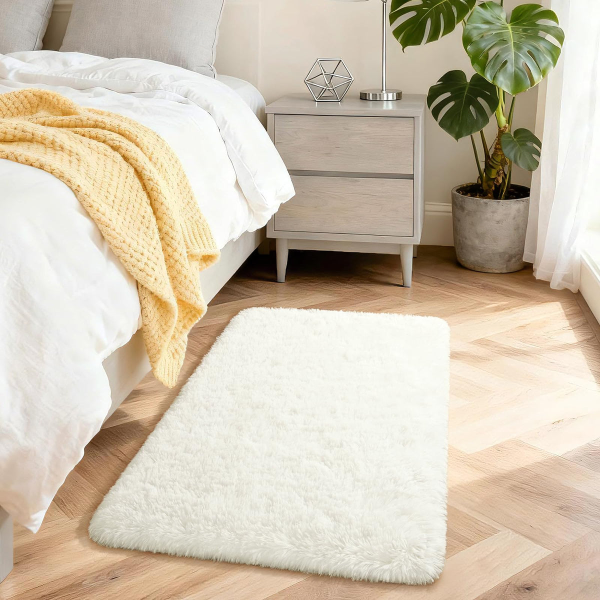 Merelax Soft Area Rug for Livingroom Bedroom, Machine Washable 4x6 Black Rugs Fluffy Shaggy Bedside Rug, Non Slip Indoor Carpet for Nursery Kids Room Home Decor Aesthetic