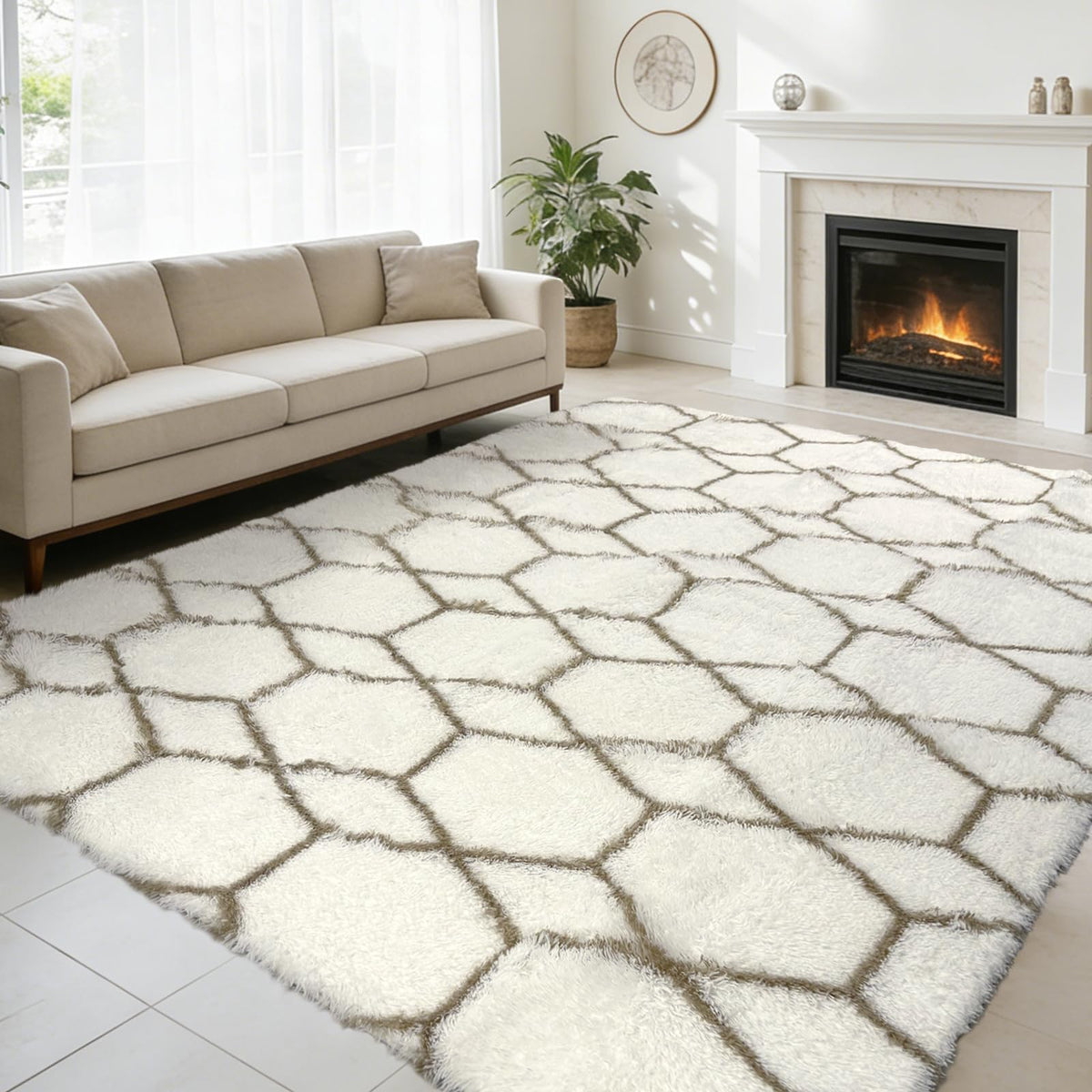 5x8 Shag Area Rug for Bedroom,Grey and Black Fluffy Rugs for Living Room