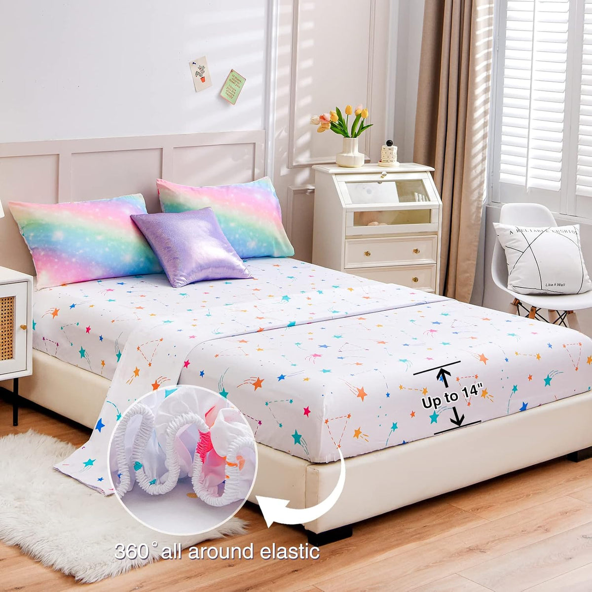 A Nice Night 6Pcs Gradient Glitter Twin Comforter Sets for Kids