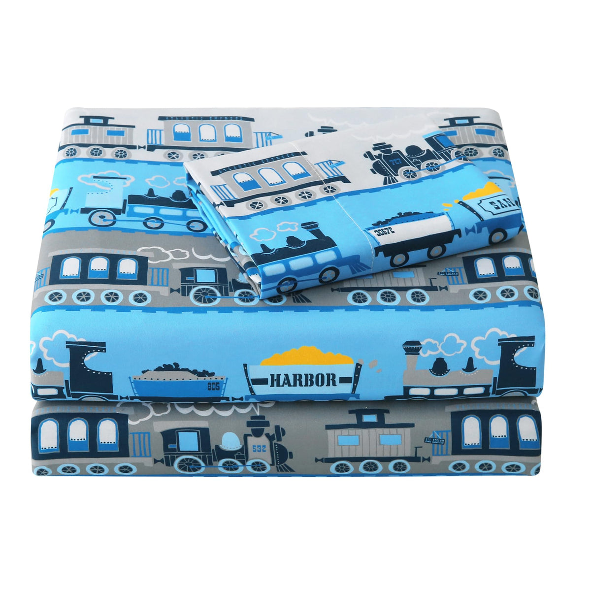 Viviland 3 Pieces Boys Blue Truck Twin Sheet Set - Soft Microfiber Fitted Flat Sheets & Pillowcase - Construction Truck Bedding Sets - for Kids & Toddlers