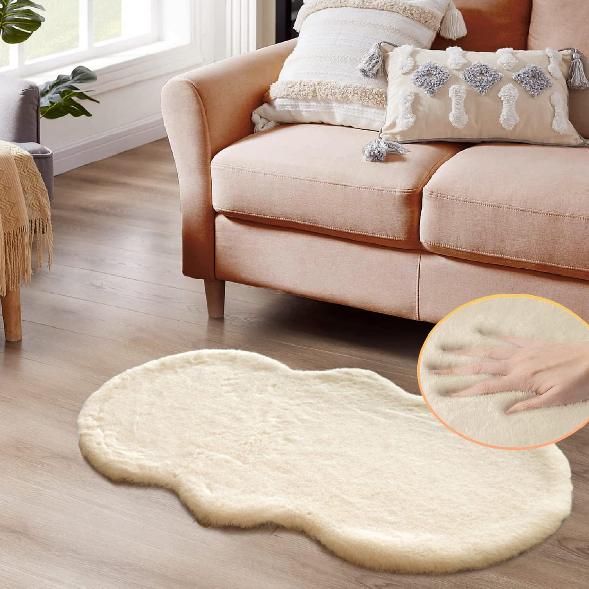 ORINOVA White Faux Bunny Fluffy Fur Rug Washable Area Rugs for Living Room Nursery Rugs for Bedroom 2x3 Rectange Rug Cute Home Décor