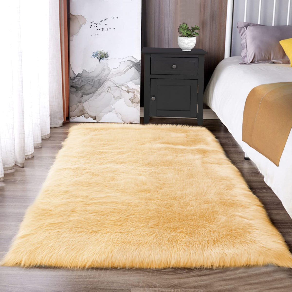 Latepis White Faux Fur Sheepskin Rug 4x6 for Living Room, Fuzzy Rugs Fluffy Washable Rug for Bedroom, Playroom, Luxury Room Decor, Rectangle