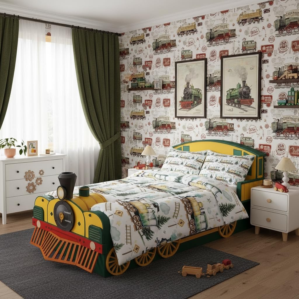 Erosebridal Cartoon Train Comforter Set Twin Kids Bedding for Boys Girls