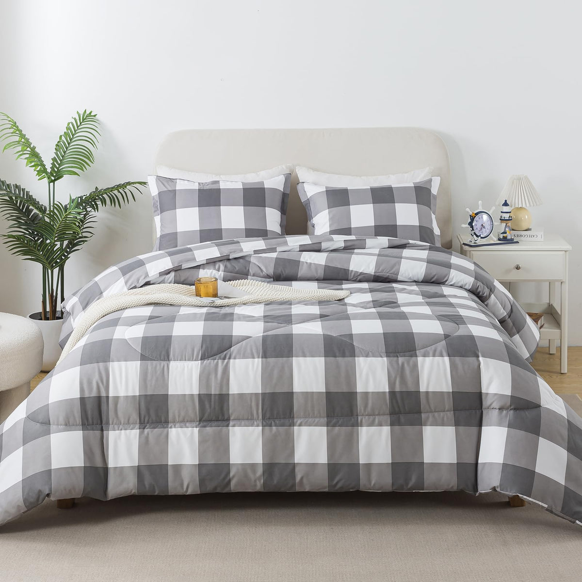 Caressma Black White Checkered Comforter Set, Twin Size Boys Bedding Set