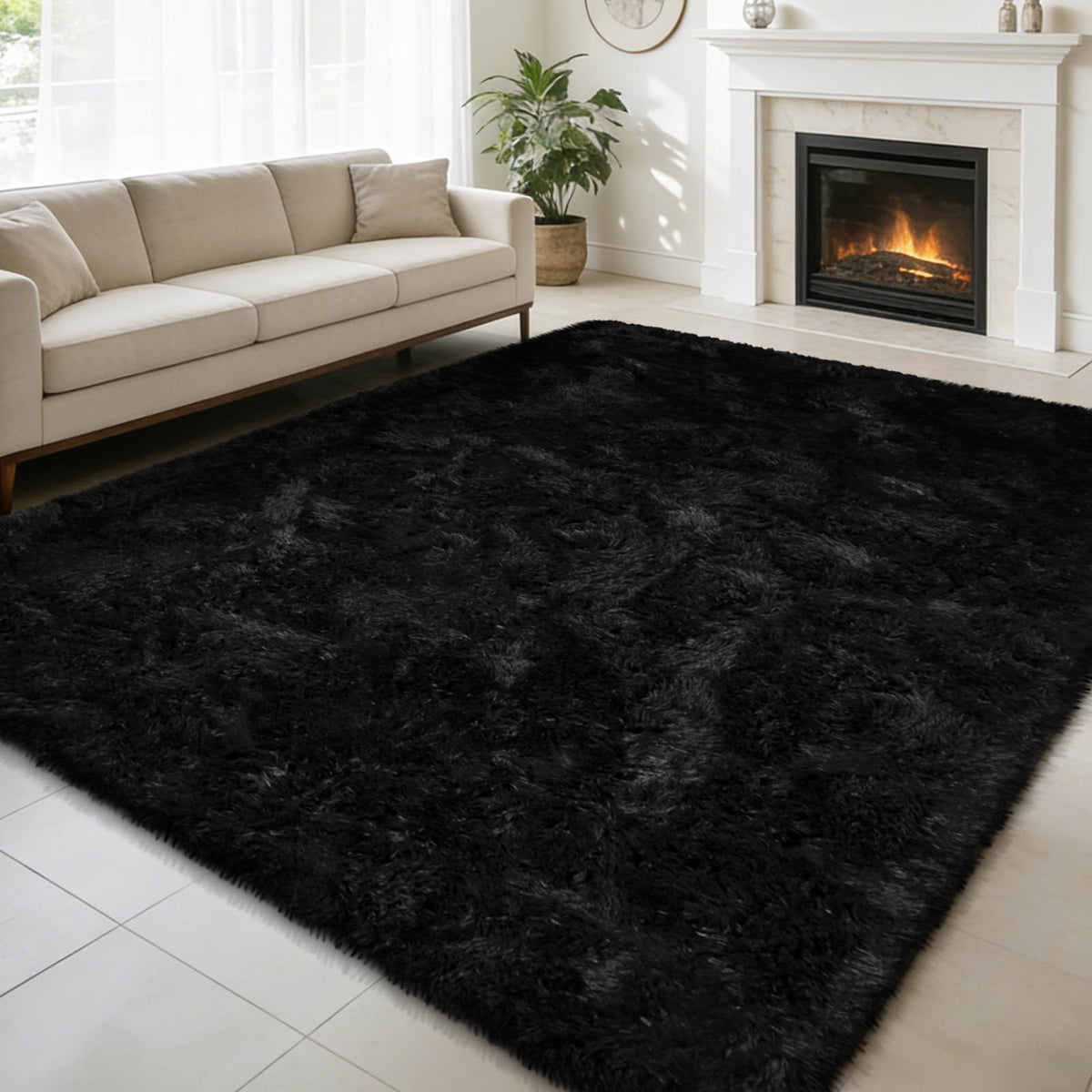5x8 Shag Area Rug for Bedroom,Grey and Black Fluffy Rugs for Living Room