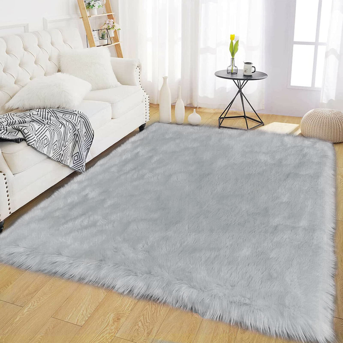 Latepis White Faux Fur Sheepskin Rug 4x6 for Living Room, Fuzzy Rugs Fluffy Washable Rug for Bedroom, Playroom, Luxury Room Decor, Rectangle