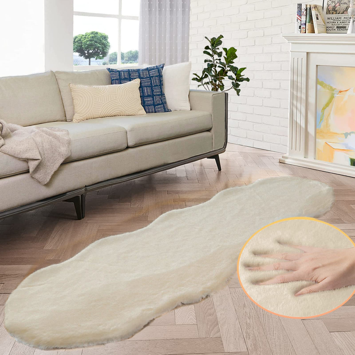 ORINOVA White Faux Bunny Fluffy Fur Rug Washable Area Rugs for Living Room Nursery Rugs for Bedroom 2x3 Rectange Rug Cute Home Décor