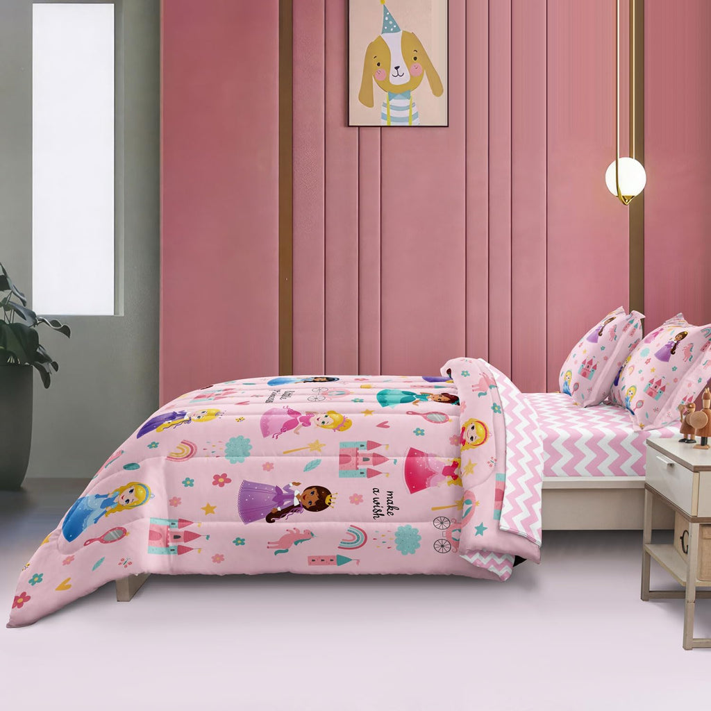 Kids Girls Princess Comforter Set, Twin Size, Pink