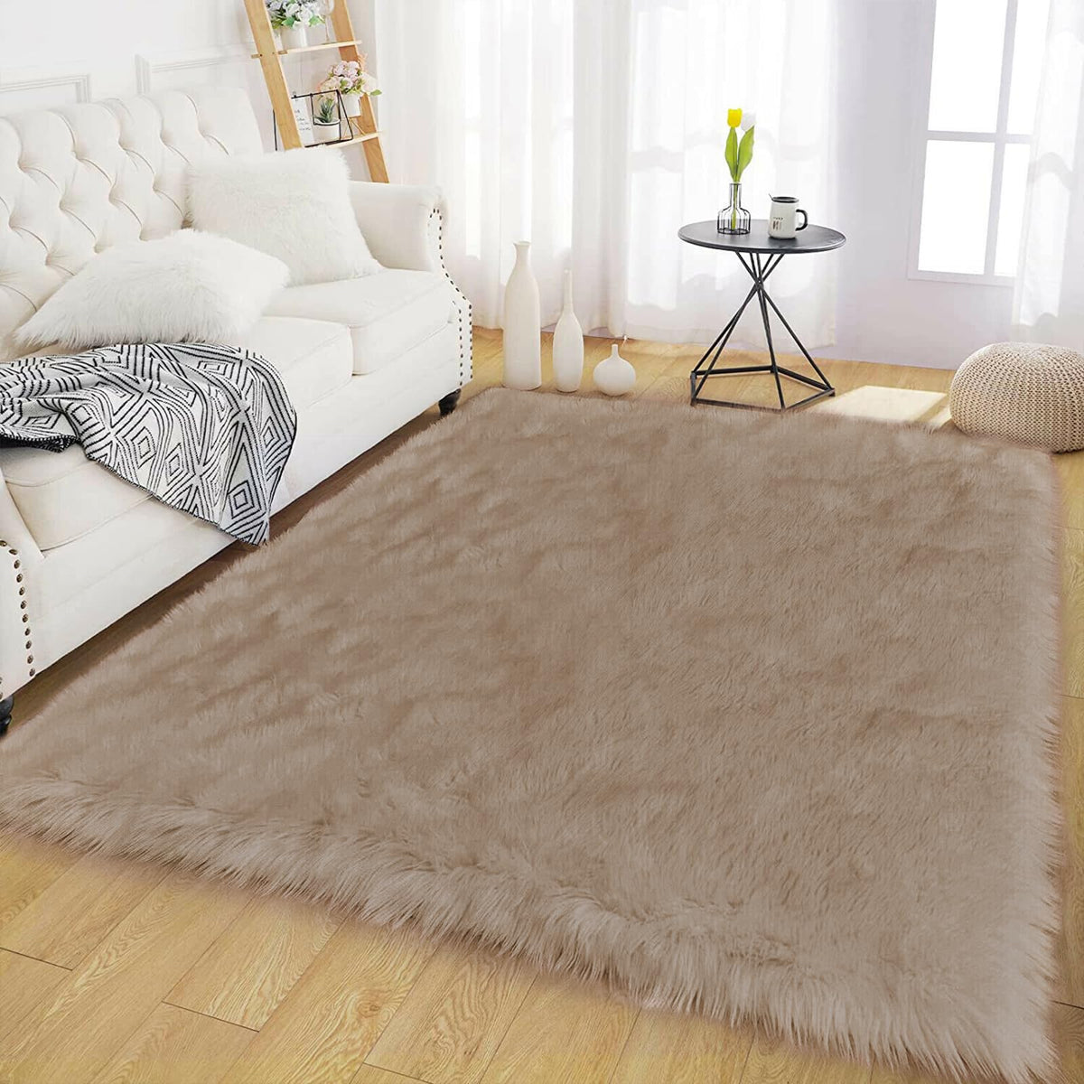 Latepis White Faux Fur Sheepskin Rug 4x6 for Living Room, Fuzzy Rugs Fluffy Washable Rug for Bedroom, Playroom, Luxury Room Decor, Rectangle