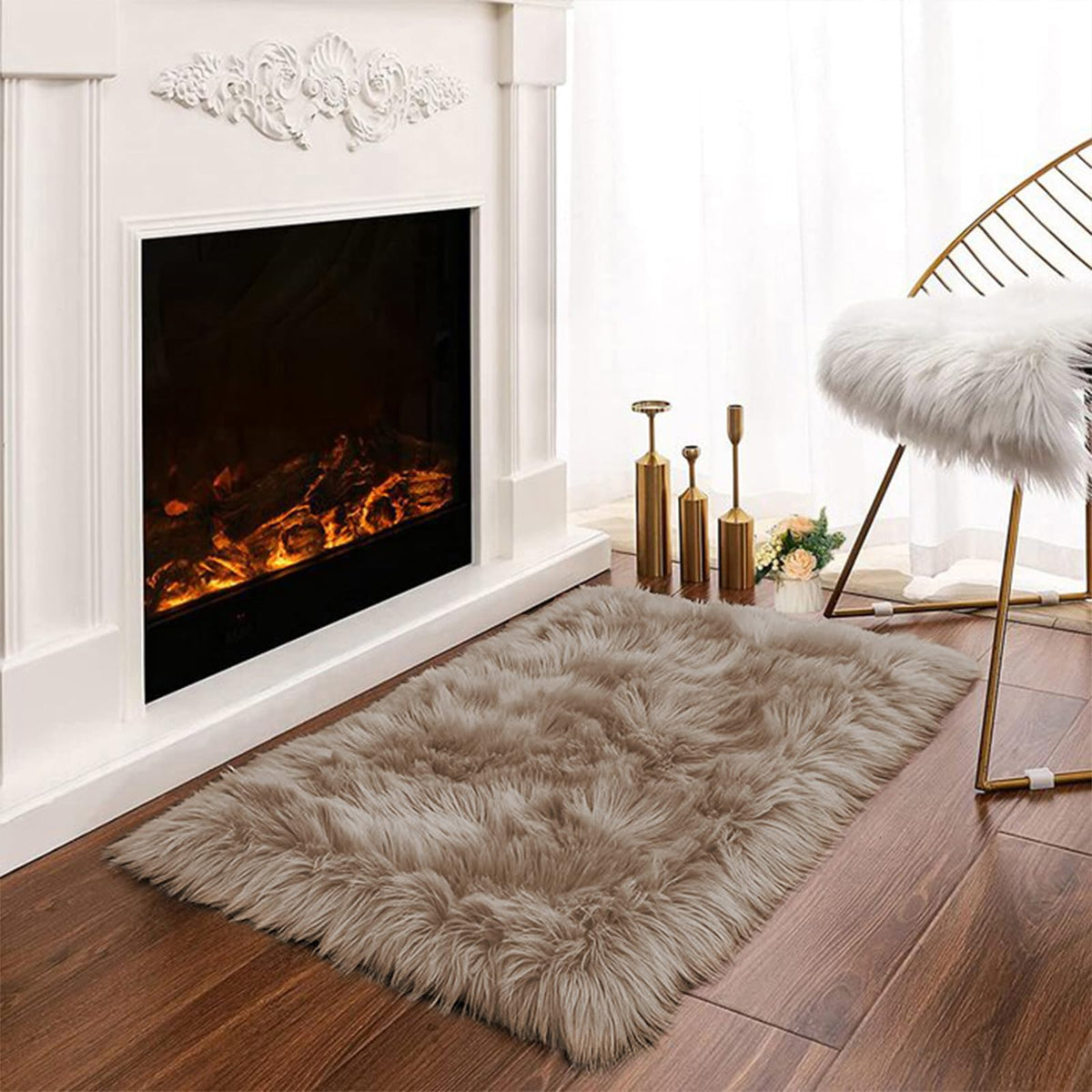 Latepis White Faux Fur Sheepskin Rug 4x6 for Living Room, Fuzzy Rugs Fluffy Washable Rug for Bedroom, Playroom, Luxury Room Decor, Rectangle