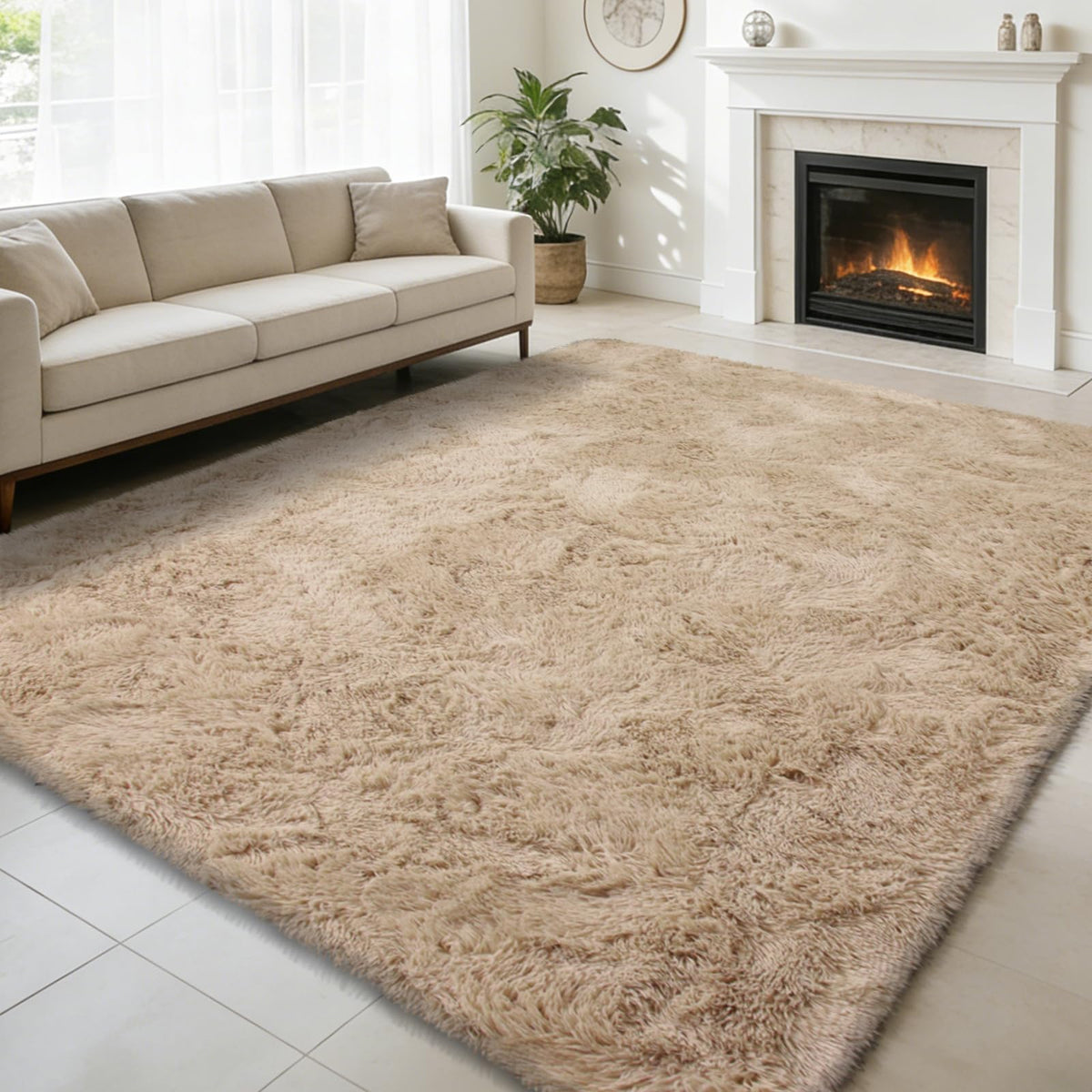 5x8 Shag Area Rug for Bedroom,Grey and Black Fluffy Rugs for Living Room
