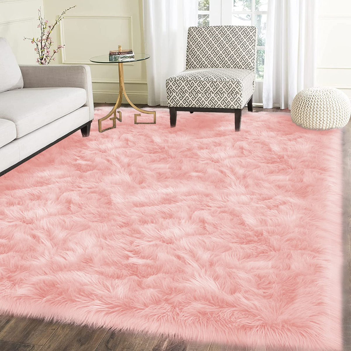 Latepis White Faux Fur Sheepskin Rug 4x6 for Living Room, Fuzzy Rugs Fluffy Washable Rug for Bedroom, Playroom, Luxury Room Decor, Rectangle