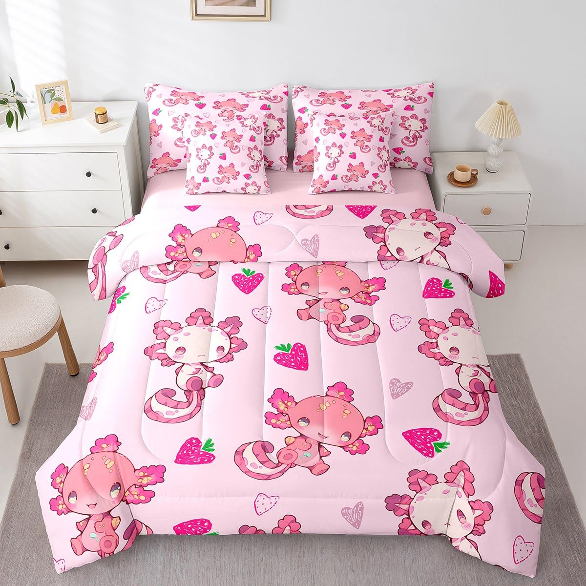 Feelyou Kids Pink Bowknot Bed in A Bag Twin Size, Personalized Initial A Comforter Set with Sheets Princess Glitter 7 Pieces Bedding Set Boys Girls Bow Alphabet Teens Bed Set Bedroom Decor 7Pcs