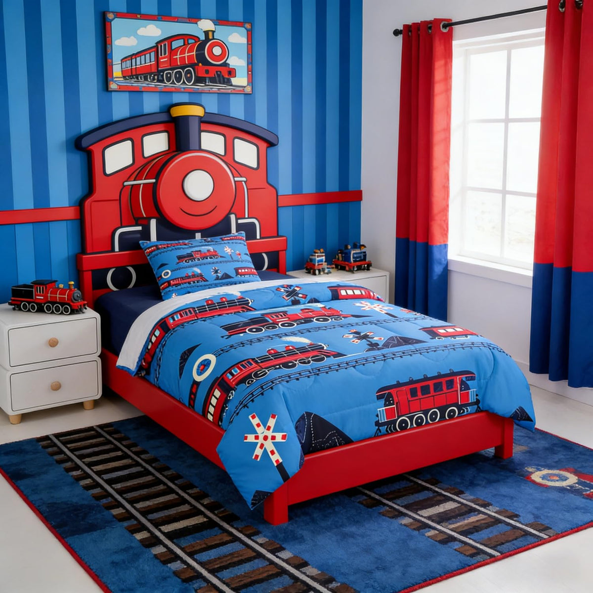 Erosebridal Cartoon Train Comforter Set Twin Kids Bedding for Boys Girls