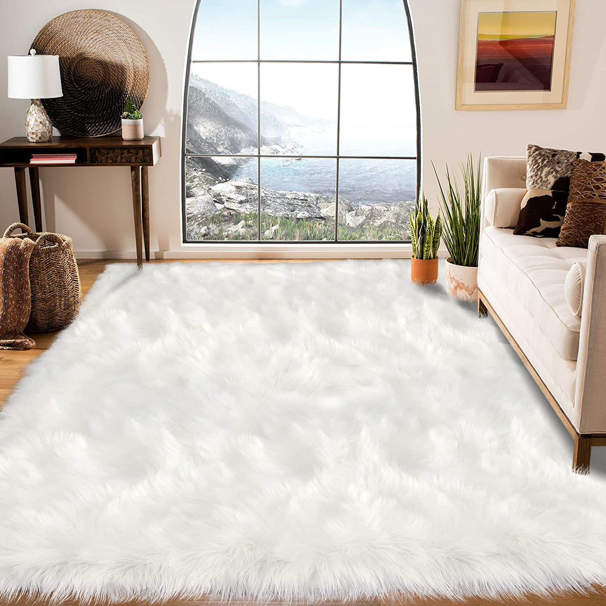 Latepis White Faux Fur Sheepskin Rug 4x6 for Living Room, Fuzzy Rugs Fluffy Washable Rug for Bedroom, Playroom, Luxury Room Decor, Rectangle