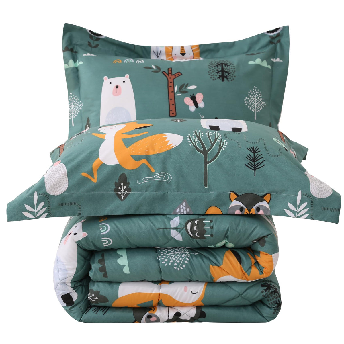 JSD Green Forest Animal Kids Comforter Set Twin Size