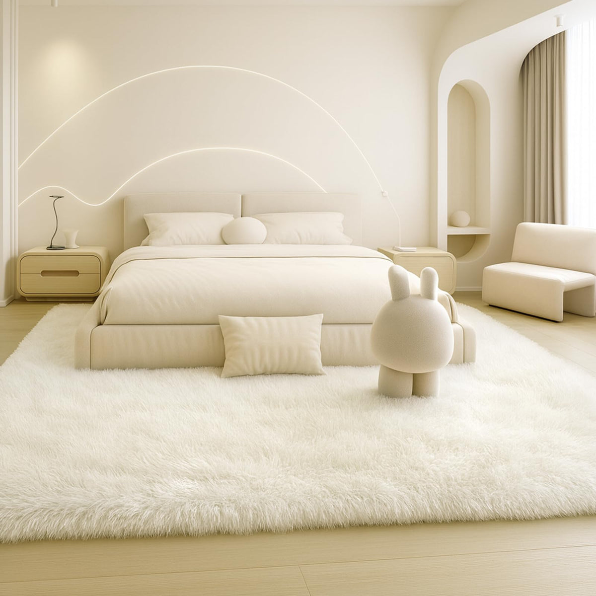 8x10 Cream Fluffy Shag Area Rug, Non-Slip Soft Carpet for Home