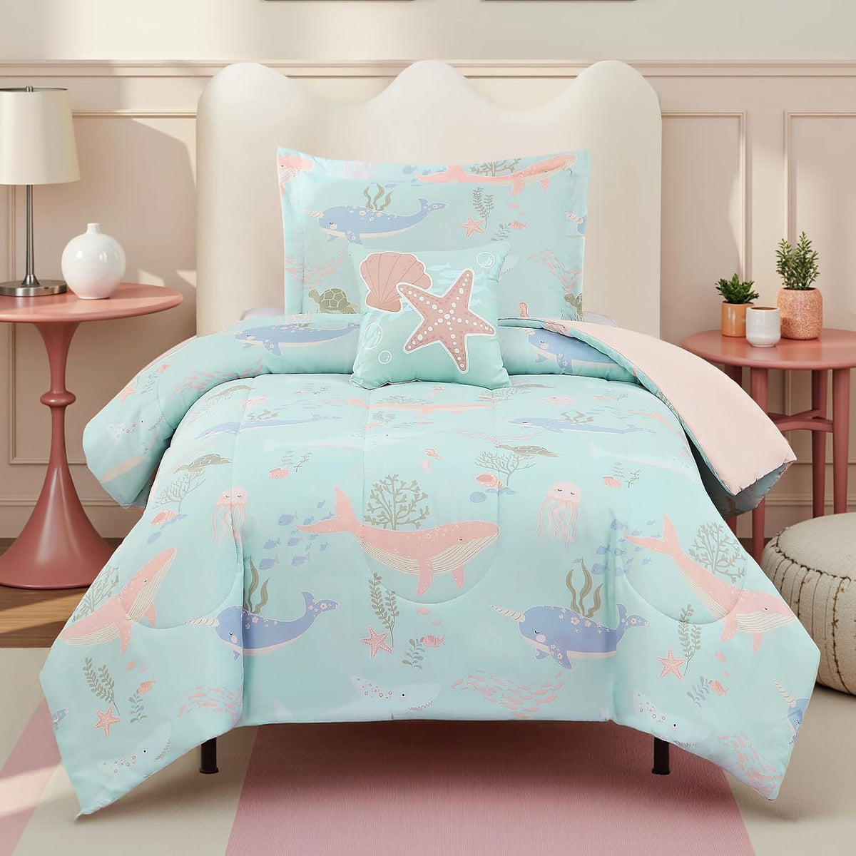 Twin Comforter Set for Girls - 3 Pieces Pink Rainbow Twin Bedding Sets