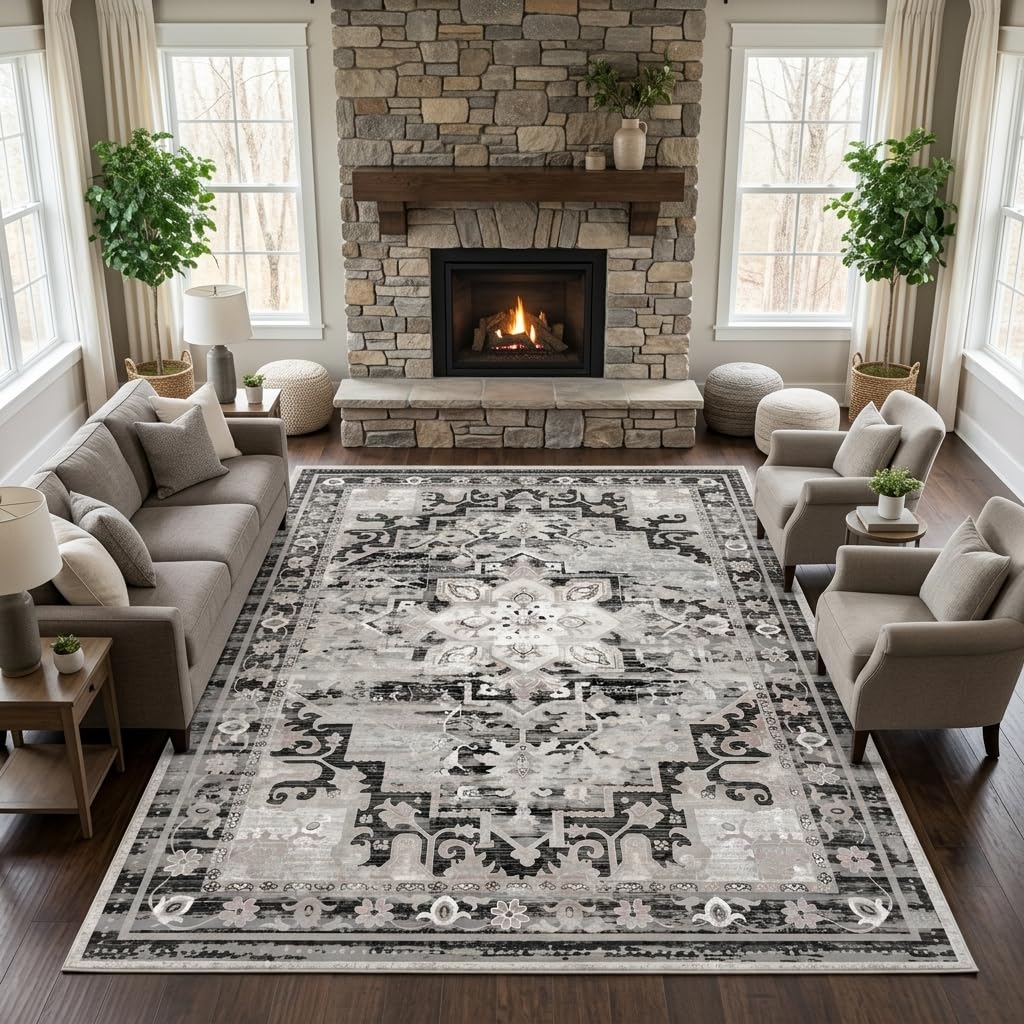 RUGIXE 5x7 ft Beige Washable Area Rug for Living Room,Vintage Boho,Non Slip