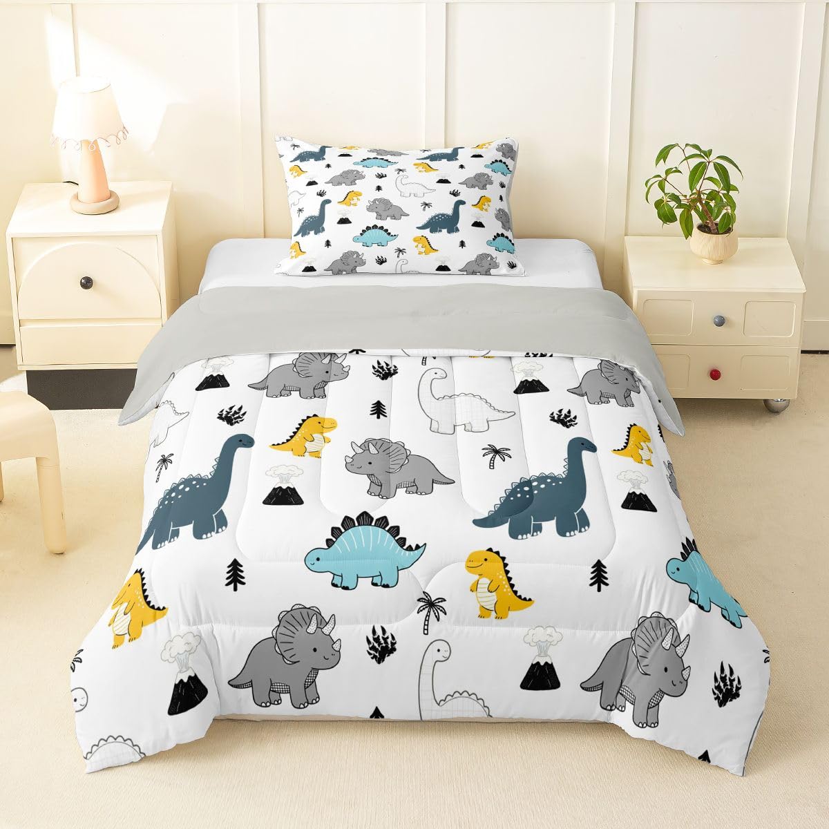 Feelyou Dino Dinosaur Comforter Set Twin Size Kids Boys Bedding