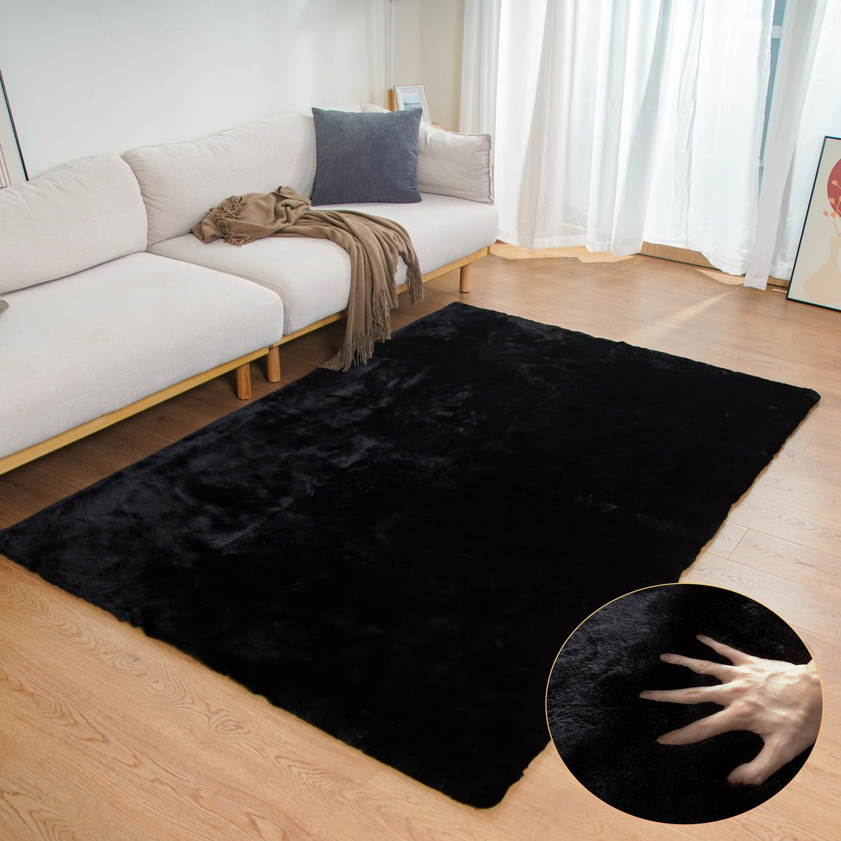 ORINOVA Beige Faux Sheepskin Rabbit Fur Shaggy Rugs for Bedroom Small Shag Washable Fluffy Fur Rug for Living Room Rug 2x3 Nursery Rectange Rugs