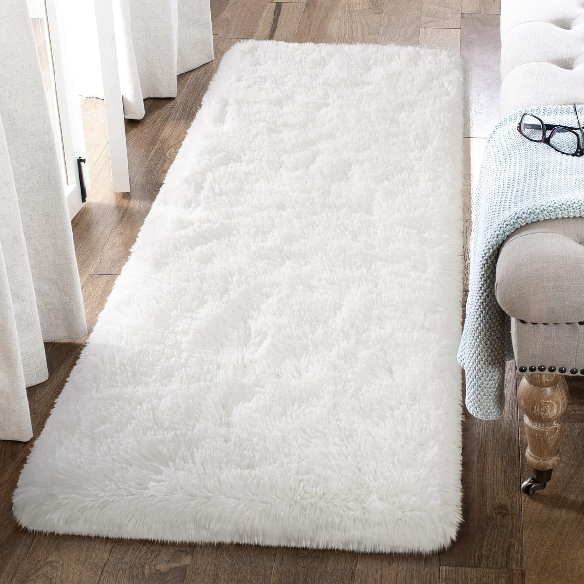 BENRON Cream White Fluffy Rugs for Living Room Bedroom 4x6, Washable
