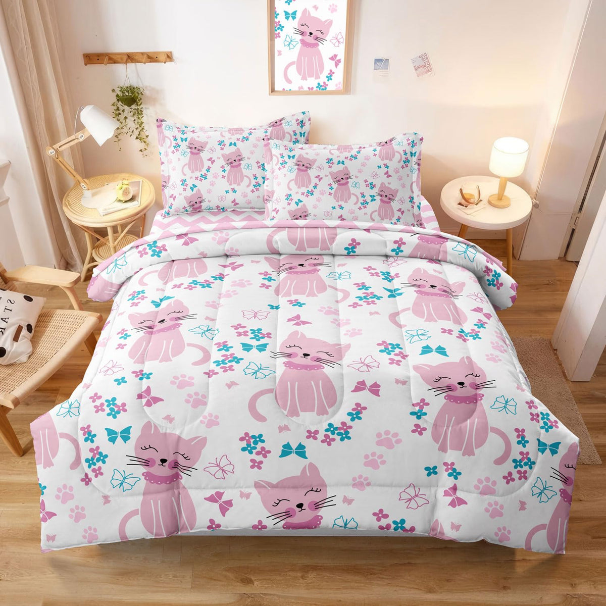 Kids Girls Princess Comforter Set, Twin Size, Pink