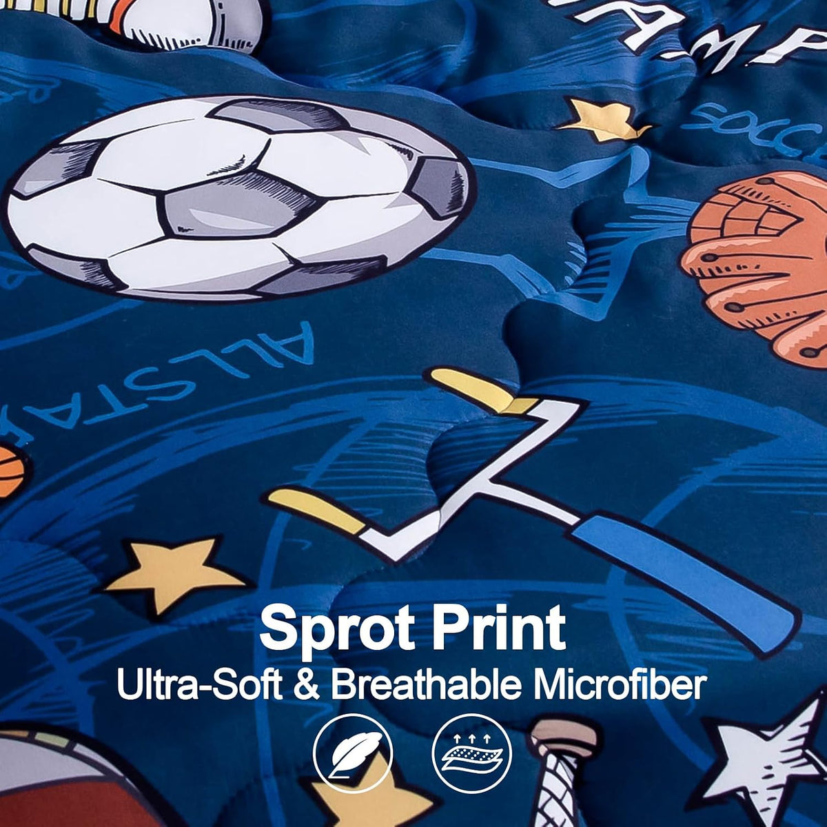 Wajade Sports Comforter Set Bed in A Bag Full Size 7 Piece 3D Soccer Basketball Baseball Football Bedding Set for Kids Boys (1 Comforter, 1 Flat Sheet, 1 Fitted Sheet, 2 Pillowcase and 2 Pillow Sham)