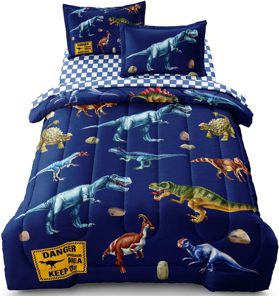 Kid Twin Quilts Comforter Set Dinosaur Bedding Set for Boys, Blue