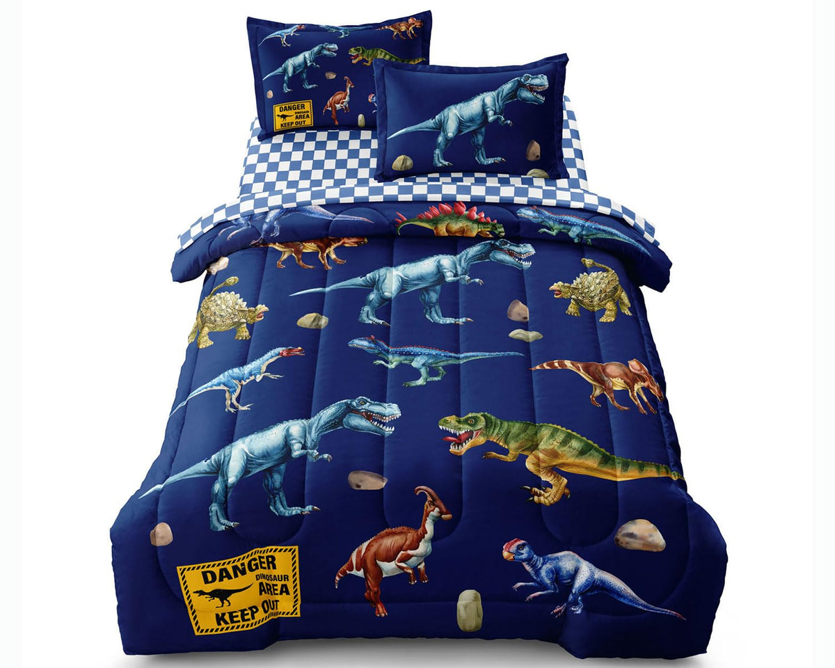 Kid Twin Quilts Comforter Set Dinosaur Bedding Set for Boys, Blue