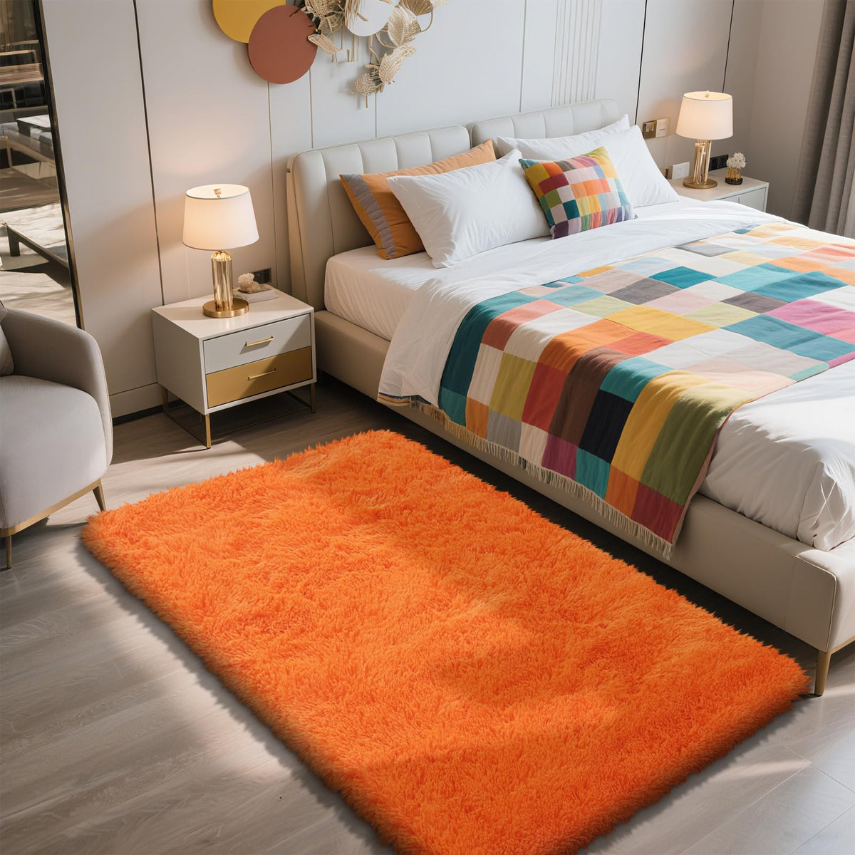 5x8 Shag Area Rug for Bedroom,Grey and Black Fluffy Rugs for Living Room