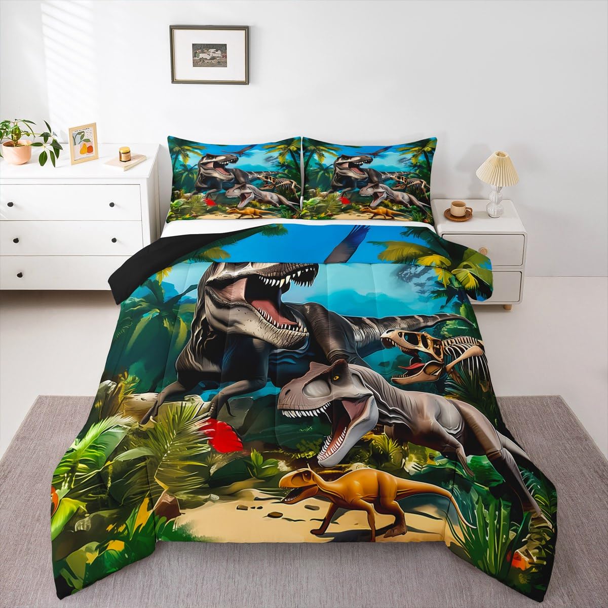 Feelyou Dino Dinosaur Comforter Set Twin Size Kids Boys Bedding