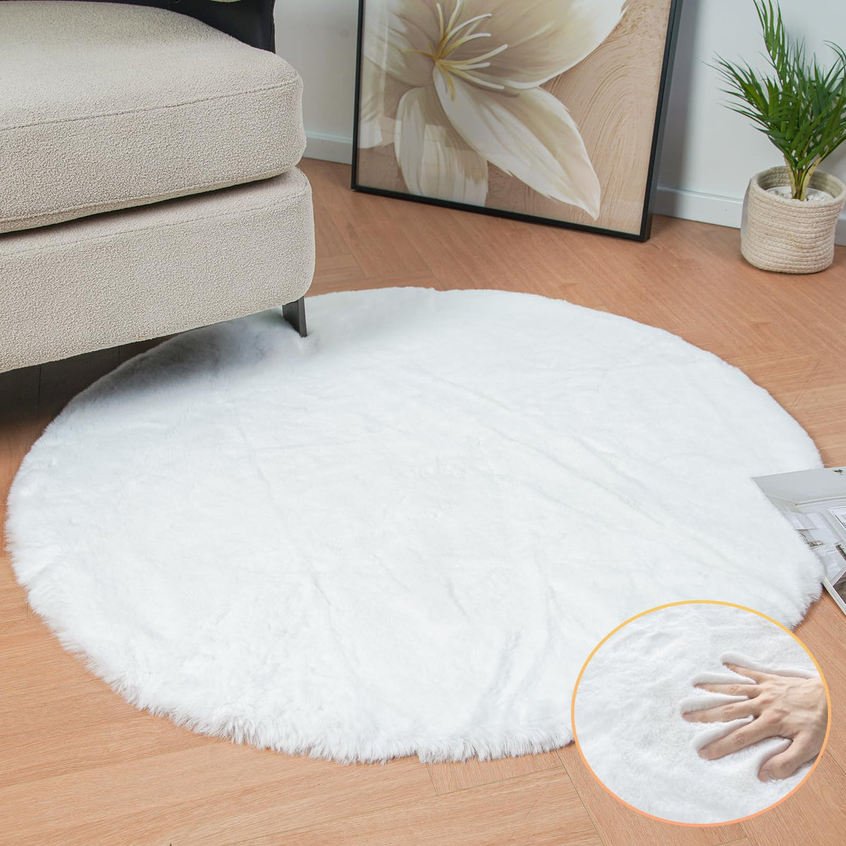 ORINOVA White Faux Bunny Fluffy Fur Rug Washable Area Rugs for Living Room Nursery Rugs for Bedroom 2x3 Rectange Rug Cute Home Décor