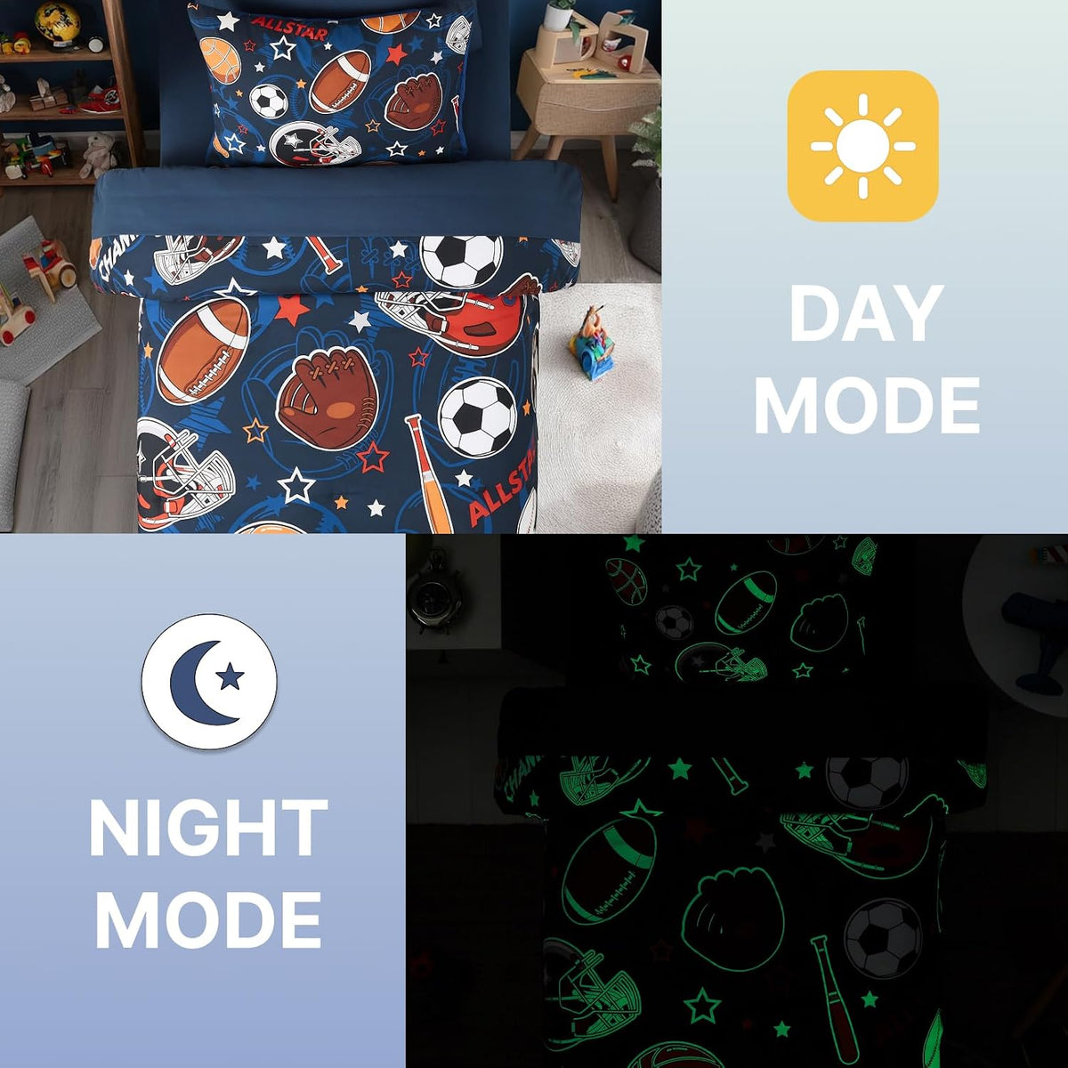 Twin Comforter Set for Boys-5 Pieces Ball Glow in the Dark Bedding Set