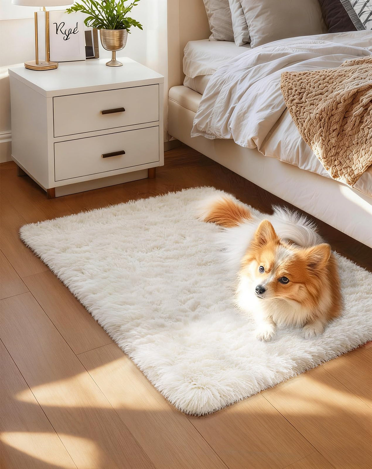 Ophanie Round Rugs 5Ft Ivory Circle Area Rug,Baby Nursery Living Room Bedroom Decor Circular Carpet 5 Foot,Fluffy Fuzzy Shag Plush Cream for Kids Boys Girls Teen with Over 99 pcs Pile fibers