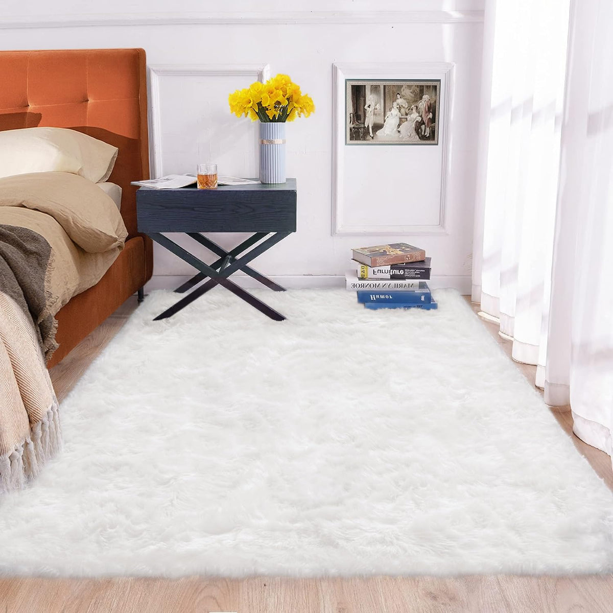 ORINOVA White Faux Sheepskin Fuzzy Fur Rugs for Bedroom Small Machine Washable Fluffy Area Rugs for Living Room 2x4 Shag Nursery Rug