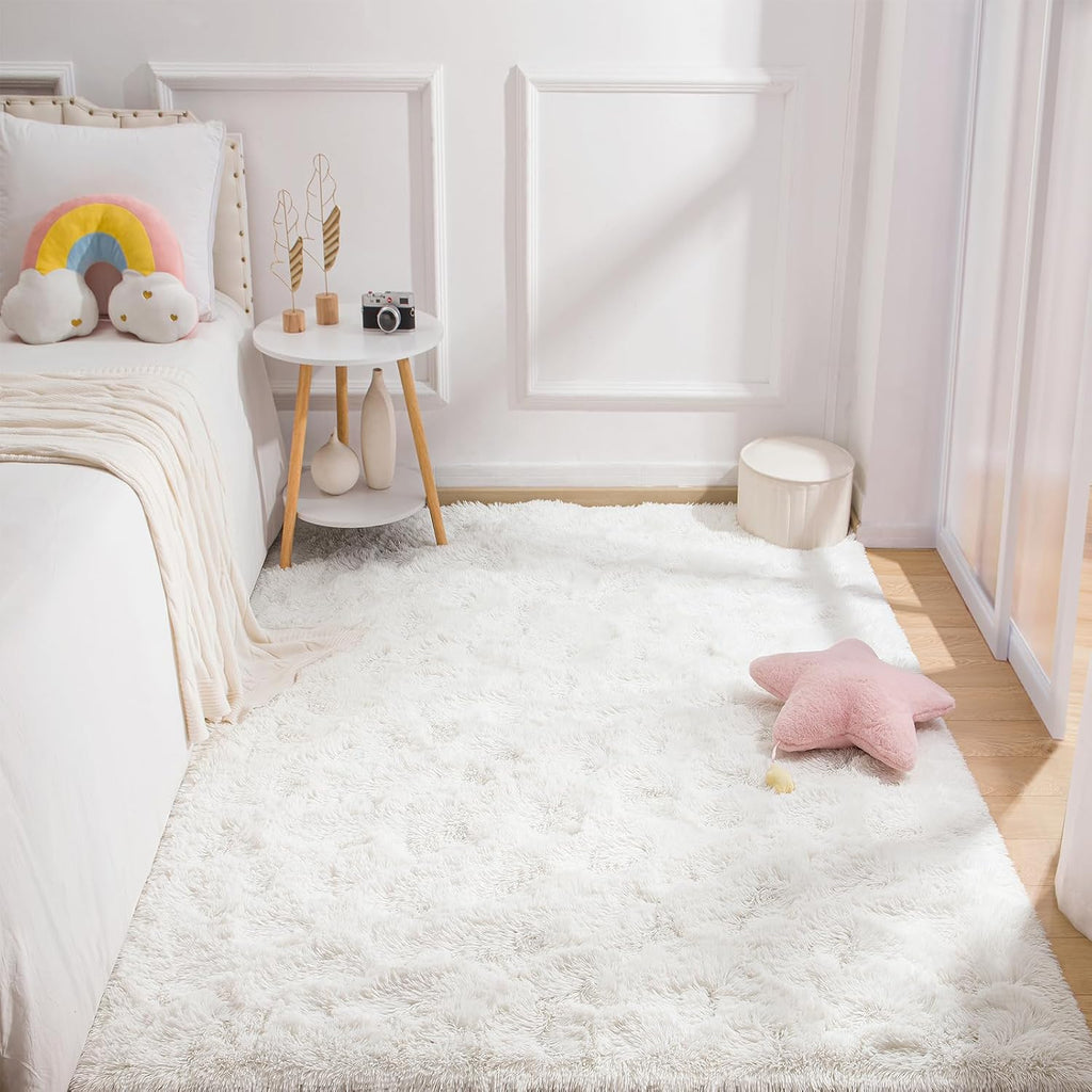 BENRON Cream White Fluffy Rugs for Living Room Bedroom 4x6, Washable