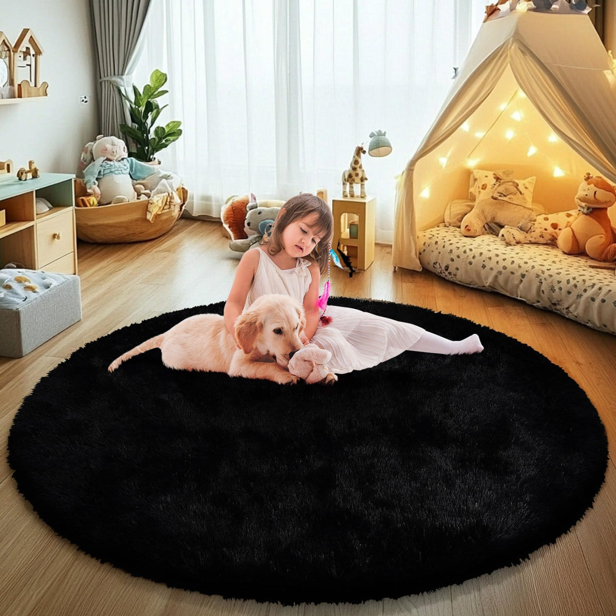 5x8 Shag Area Rug for Bedroom,Grey and Black Fluffy Rugs for Living Room