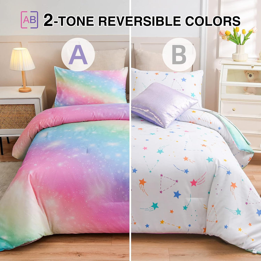 A Nice Night 6Pcs Gradient Glitter Twin Comforter Sets for Kids