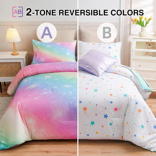 A Nice Night 6Pcs Gradient Glitter Twin Comforter Sets for Kids
