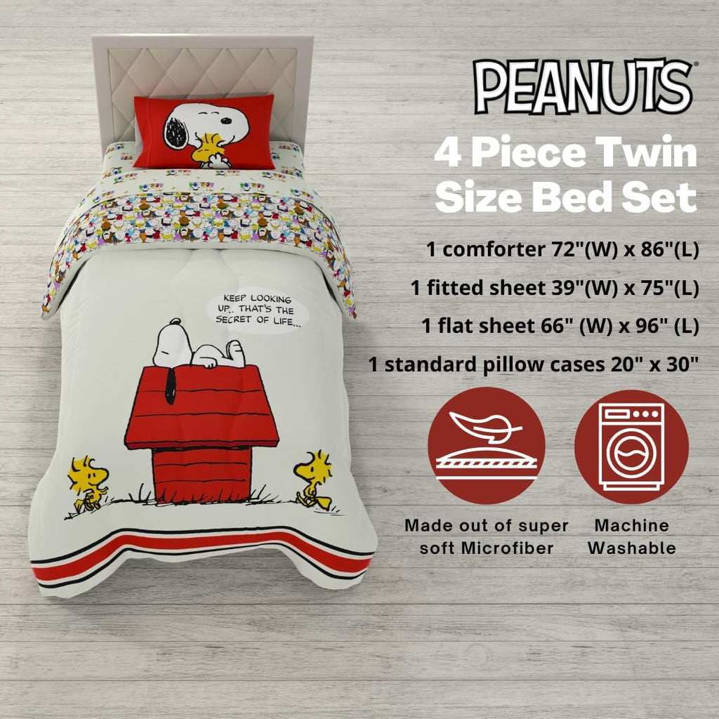 Peanuts® Snoopy Super Soft Reversible Comforter and Sheet Set, 4 Piece Twin Size, (Officially Licensed Product) by Franco Collectibles
