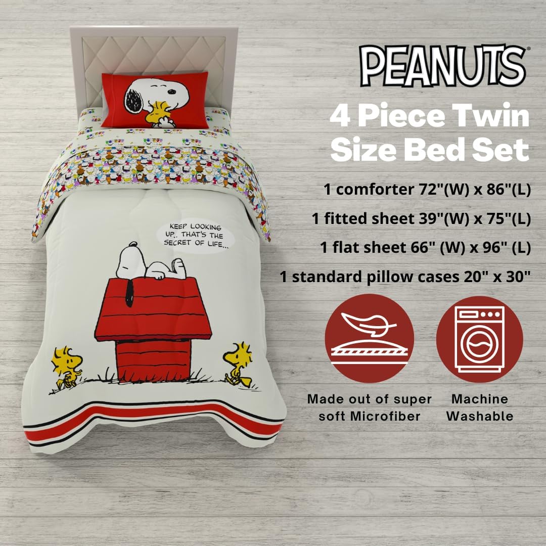 Peanuts® Snoopy Super Soft Reversible Comforter and Sheet Set, 4 Piece Twin Size, (Officially Licensed Product) by Franco Collectibles