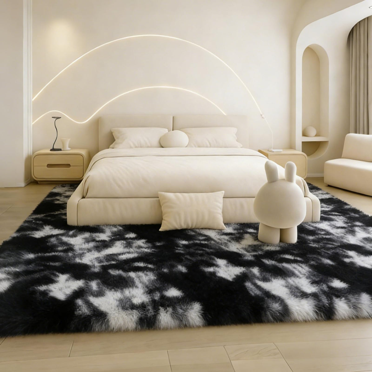 8x10 Cream Fluffy Shag Area Rug, Non-Slip Soft Carpet for Home